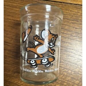 Vintage Welch's Tom‎ & Jerry Mouse Skateboarding Jelly Jar Glass Cup 1990 Turner